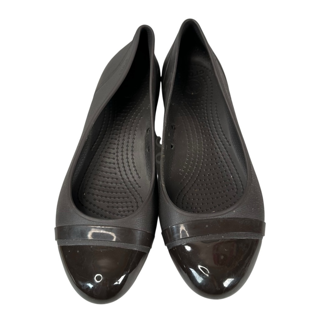 Crocs Alice Brown Patent Cap Toe Ballet Flats Comfort Work Shoes Slip On 8